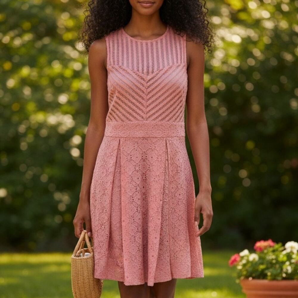 New York and‎ Company Orange Eyelet Dress Zip Back Lined Sz S